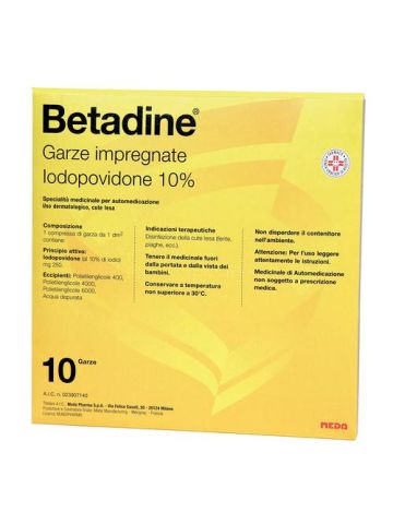 Betadine 10 Garze Impregnate Iodopovidone 10% Disinfettante