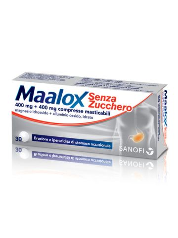 Maalox Senza Zucchero 400mg+400mg Limone Acidità Stomaco 30 Compresse Masticabili