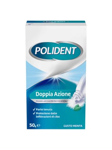 Polident Doppia Azione Polvere Adesiva Protesi Menta 50g